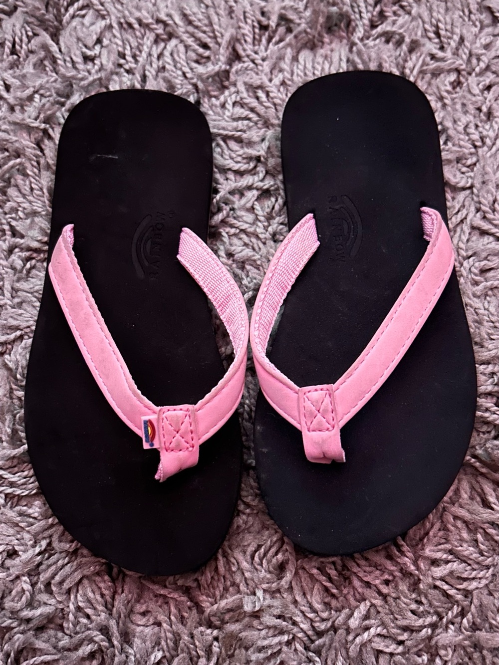 Rainbow Kids Pink Strap Black Footbed Flip Flops